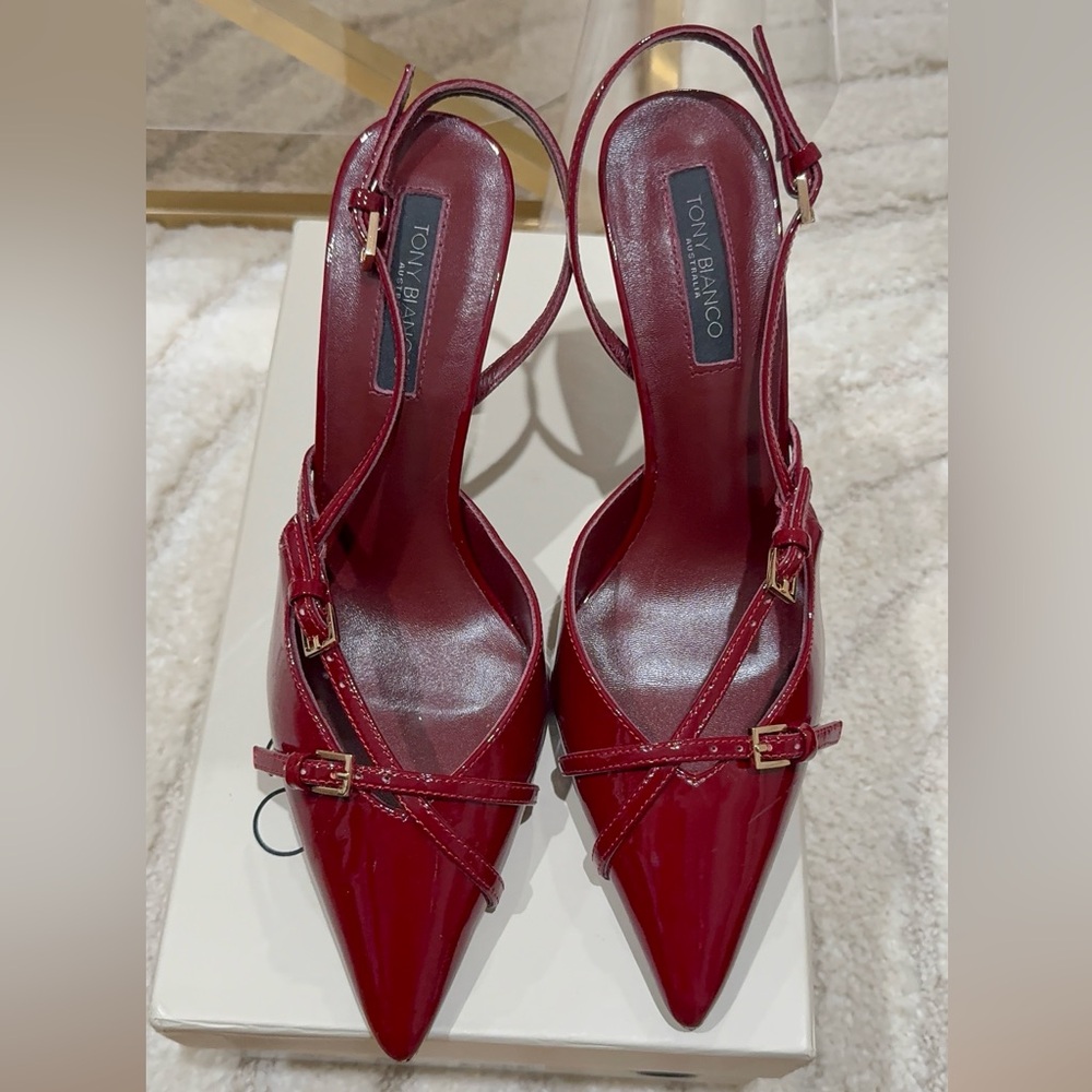 TONY BIANCO Garda Bordeaux Patent Heels in sz. 8